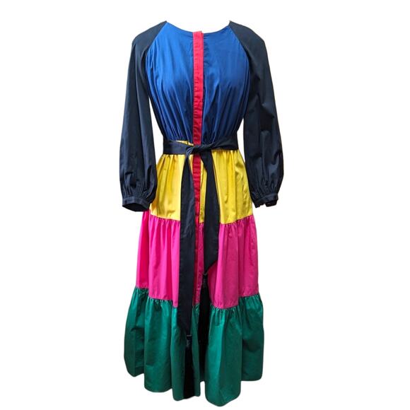 Borgo De Nor Poplin Meret Dress Color Block Long Sleeves Maxi 10 - Picture 2 of 8